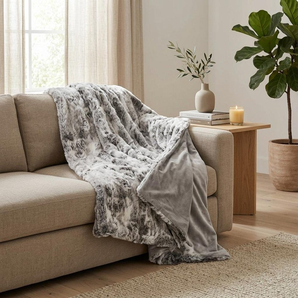 50" X 60" Gray Rabbit Fur Throw Blanket HomeRoots