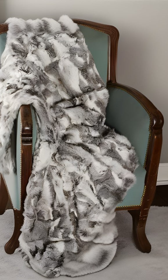 Gray Knitted Rabbit Fur Solid Color