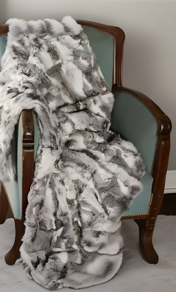 50" X 60" Gray Rabbit Fur Throw Blanket HomeRoots