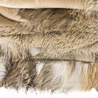 60" X 50" Tan Knitted Rabbit Fur Animal Print Throw Blanket HomeRoots