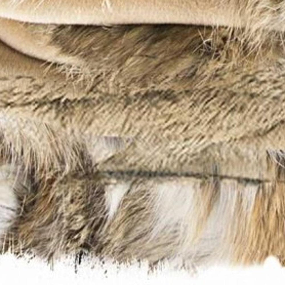 60" X 50" Tan Knitted Rabbit Fur Animal Print Throw Blanket HomeRoots