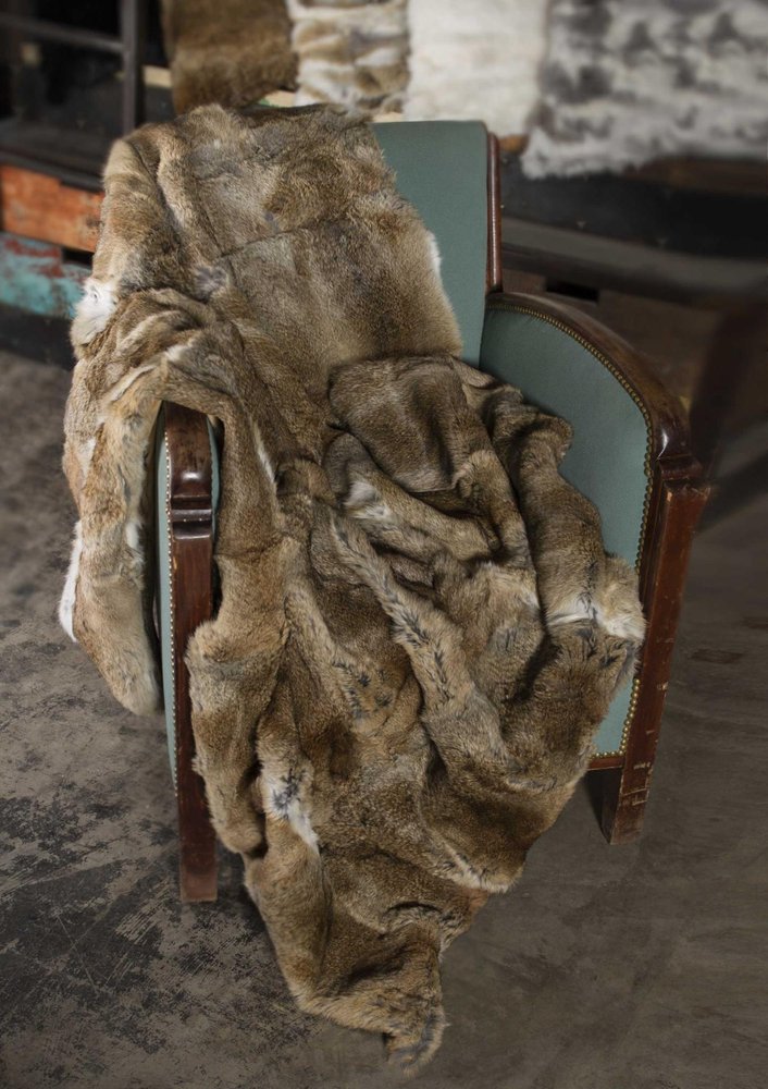 2" X 50" X 60" 100 Natural Rabbit Fur Hazelnut Throw Blanket — view 1
