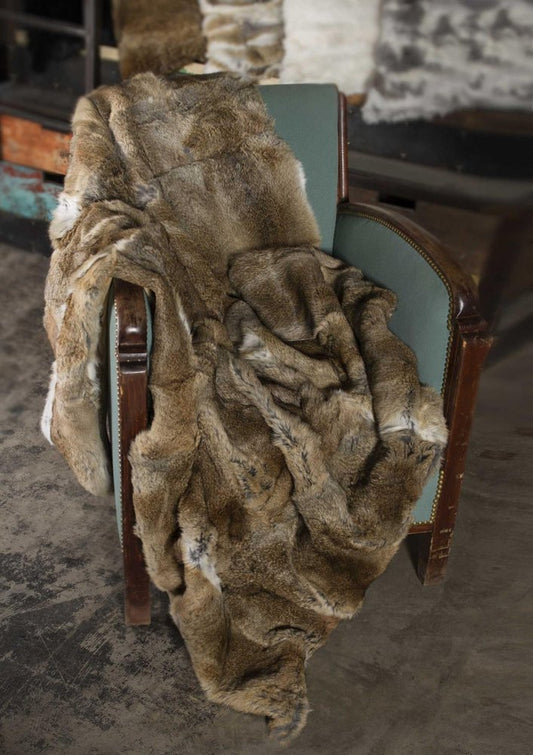 2" X 50" X 60" 100 Natural Rabbit Fur Hazelnut Throw Blanket HomeRoots