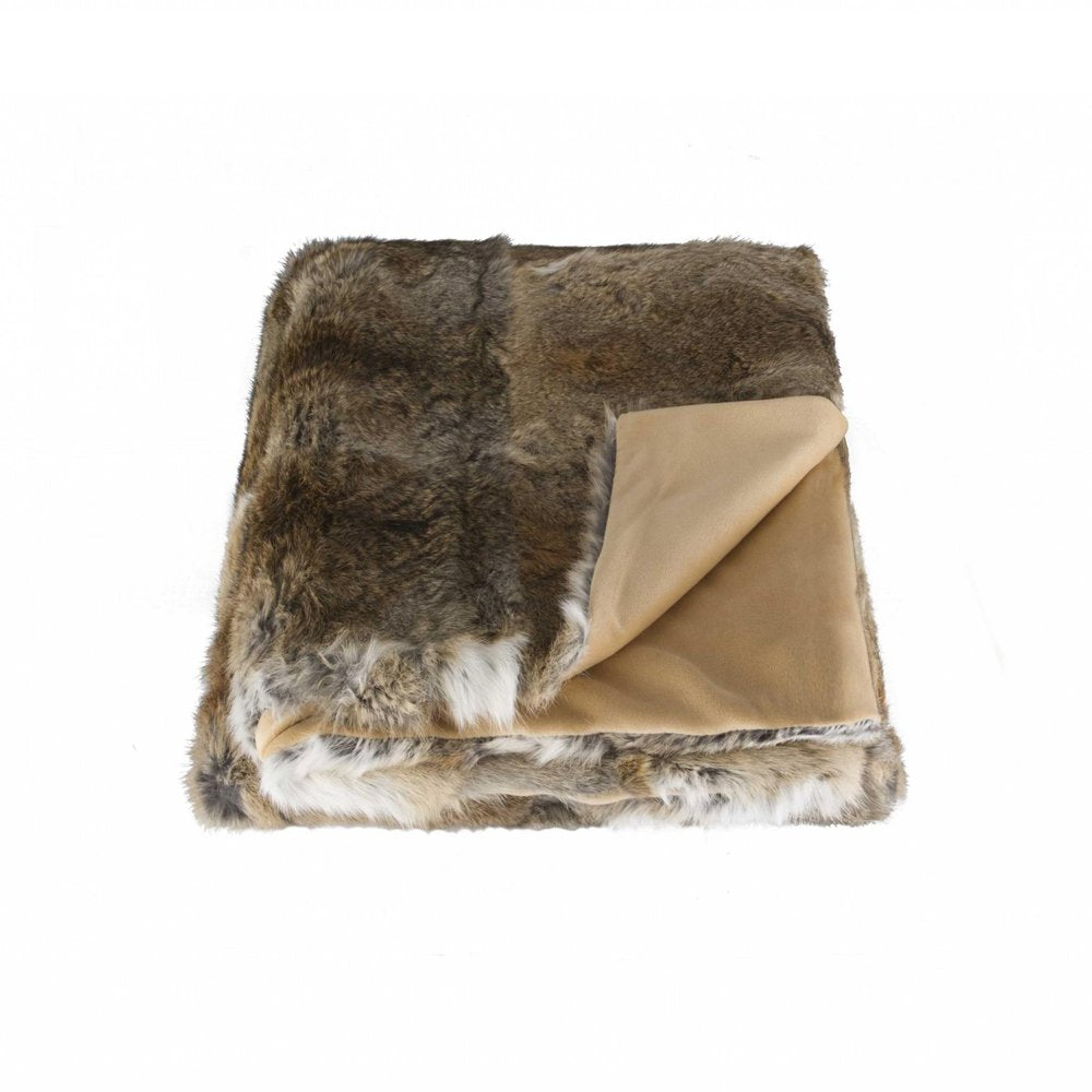 2" X 50" X 60" 100 Natural Rabbit Fur Hazelnut Throw Blanket HomeRoots
