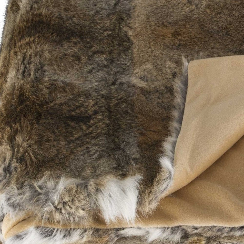 2" X 50" X 60" 100 Natural Rabbit Fur Hazelnut Throw Blanket HomeRoots