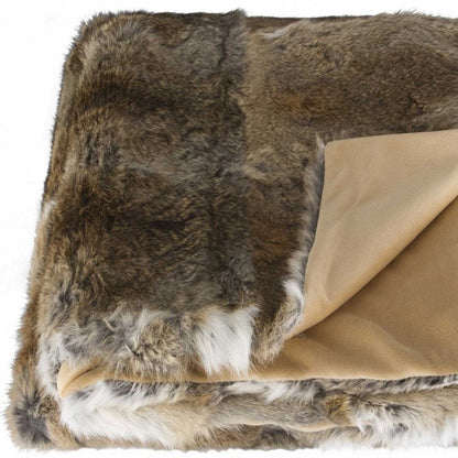 2" X 50" X 60" 100 Natural Rabbit Fur Hazelnut Throw Blanket HomeRoots