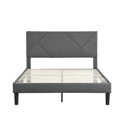 Queen Size Upholstered Platform Bed Frame Wood Slat Support Grey - FurniFindUSA