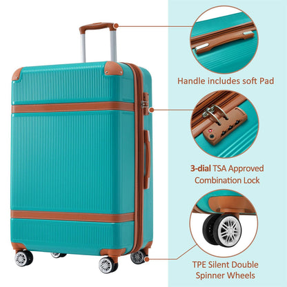 Hardshell Luggage Sets 3 Piece double spinner 8 wheels Suitcase with TSA Lock Lightweight 20''24''28'' Green + ABS - FurniFindUSA