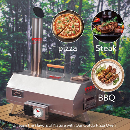 Stainless Steel Pizza Oven Outdoor 12" Automatic Rotatable Pizza Ovens Portable Wood Fired Pizza Oven Pizza Maker with Timer - FurniFindUSA