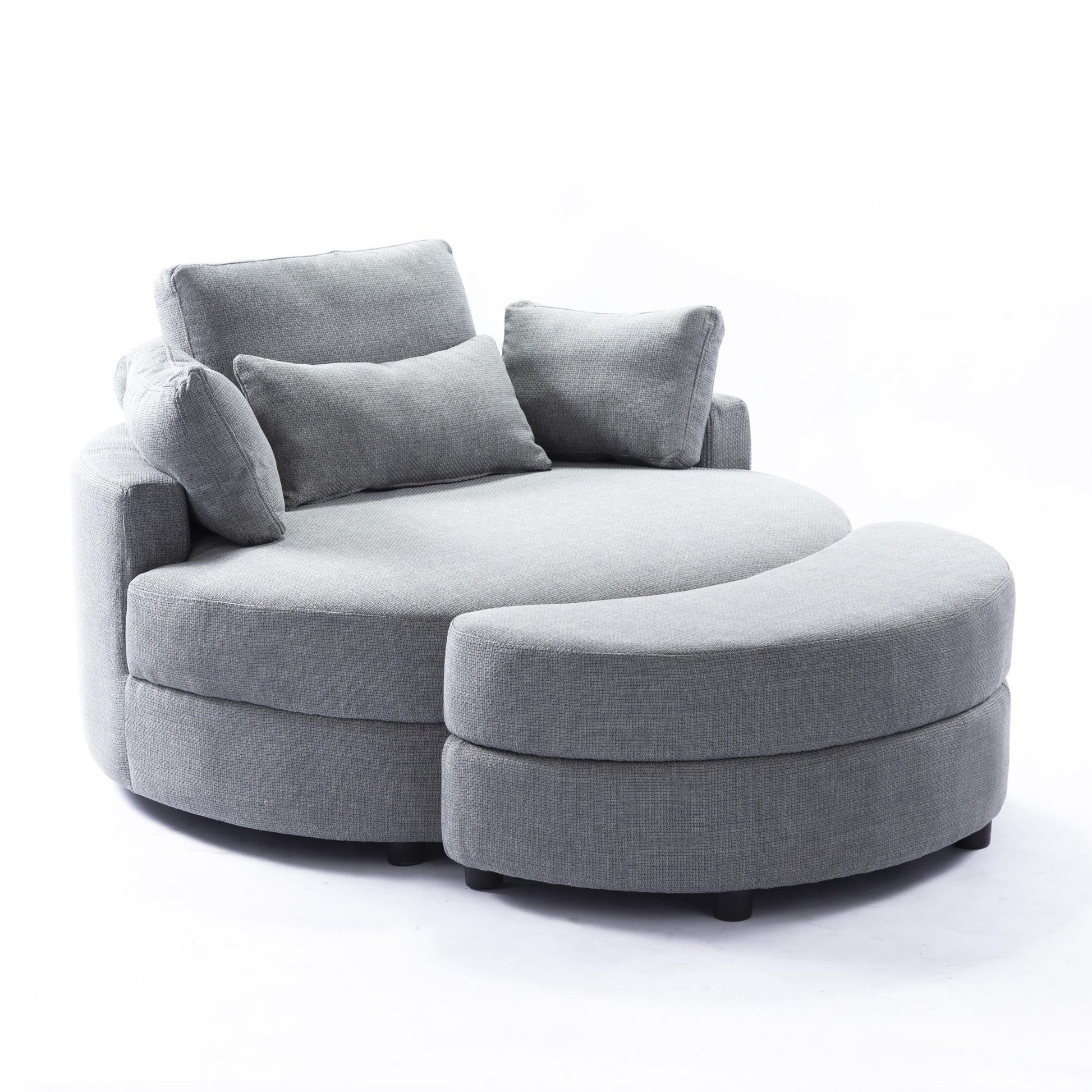 Large round chair with storage linen fabric for living room hotel with cushions - FurniFindUSA