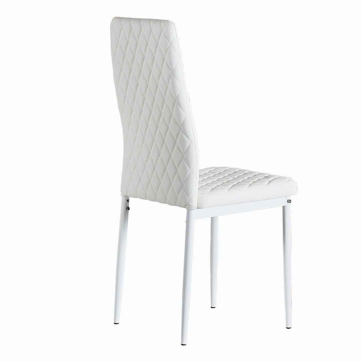 White modern minimalist dining chair fireproof leather sprayed metal pipe diamond grid pattern restaurant home conference chair - FurniFindUSA