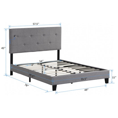 Full Size Upholstered Platform Bed Frame with Modern Button Tufted Linen Fabric Headboard Grey - FurniFindUSA