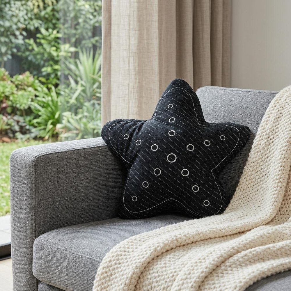 12" X 12" Blue and White Star Linen Throw Pillow — view 6