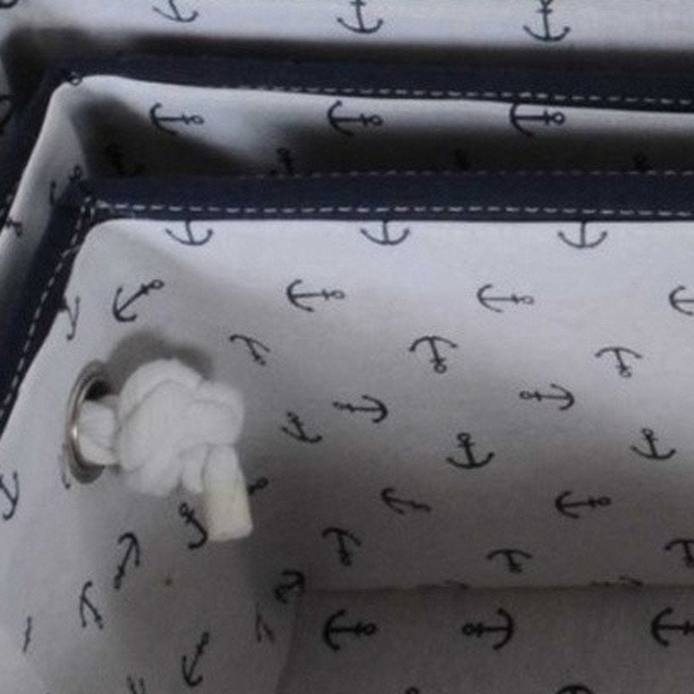 13.5" X 17" X 22.5" Blue Fabric Basket With Bow  Decoration Set Of 5 HomeRoots