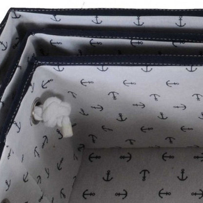 13.5" X 17" X 22.5" Blue Fabric Basket With Bow  Decoration Set Of 5 HomeRoots