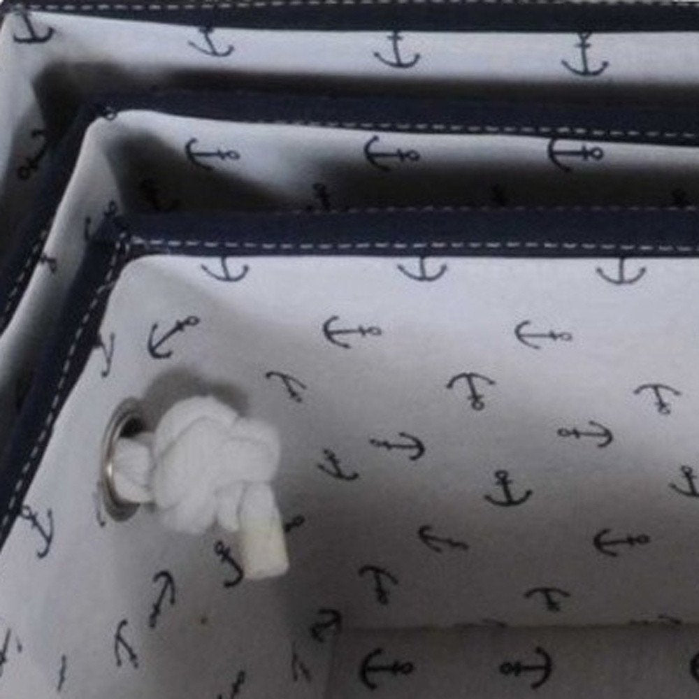 13.5" X 17" X 22.5" Blue Fabric Basket With Bow  Decoration Set Of 5 HomeRoots