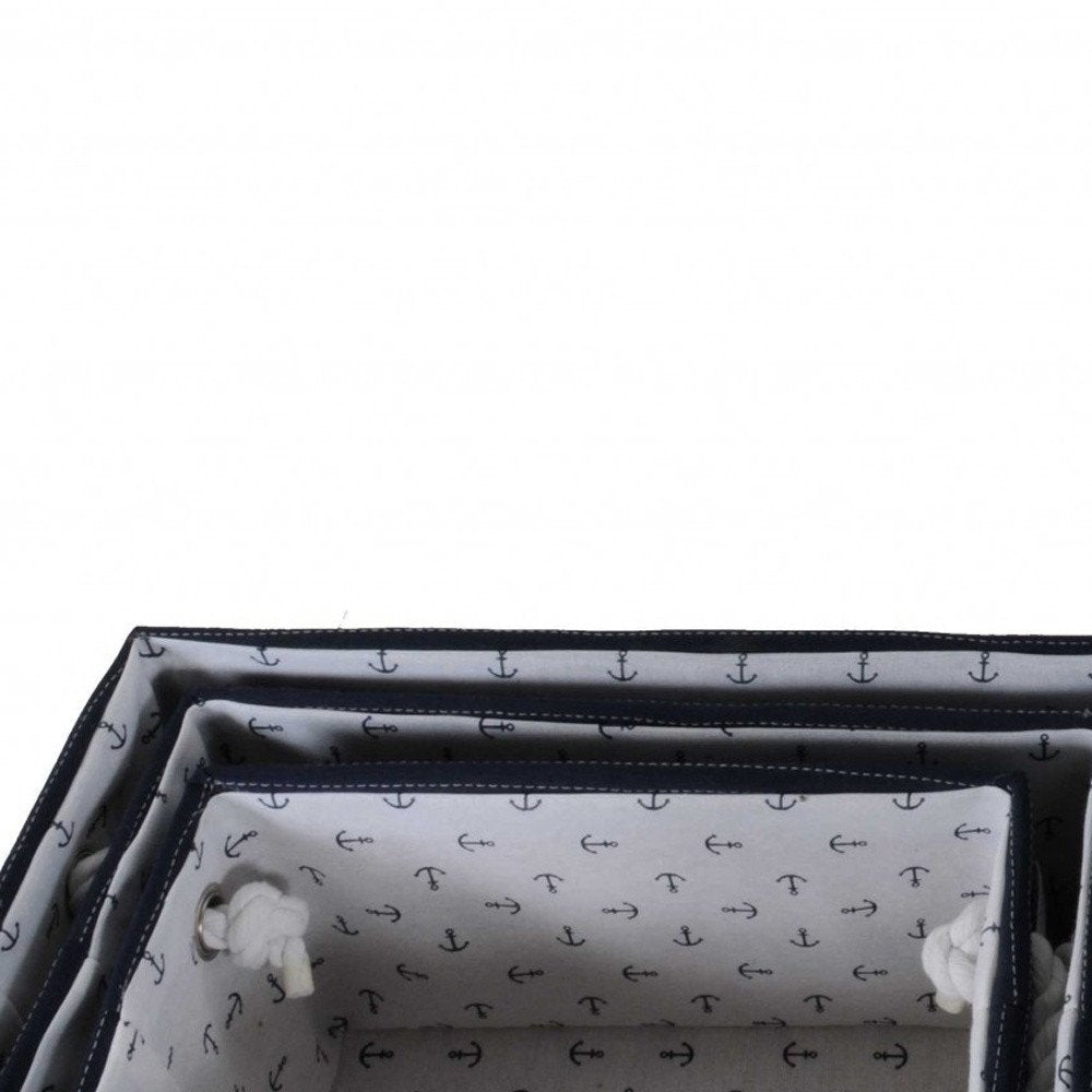 13.5" X 17" X 22.5" Blue Fabric Basket With Bow  Decoration Set Of 5 HomeRoots