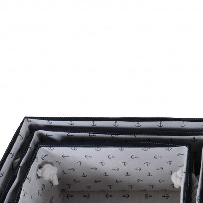 13.5" X 17" X 22.5" Blue Fabric Basket With Bow  Decoration Set Of 5 HomeRoots