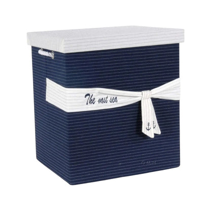 13.5" X 17" X 22.5" Blue Fabric Basket With Bow  Decoration Set Of 5 HomeRoots