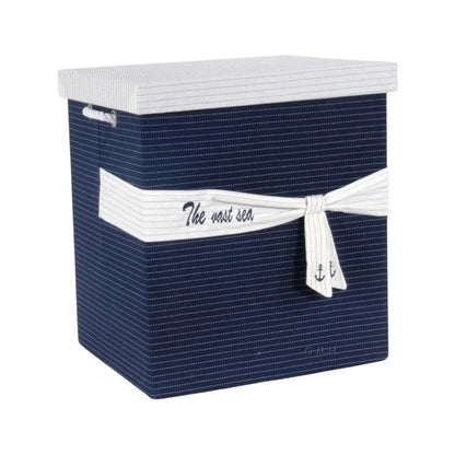 13.5" X 17" X 22.5" Blue Fabric Basket With Bow  Decoration Set Of 5 HomeRoots