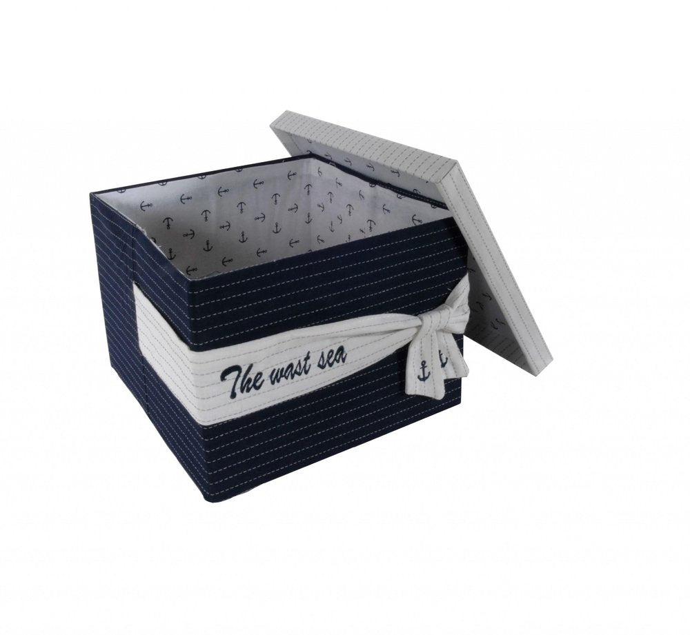 Set of Three Blue And White Fabric Organizing Box With Lid HomeRoots