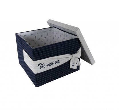 Set of Three Blue And White Fabric Organizing Box With Lid HomeRoots