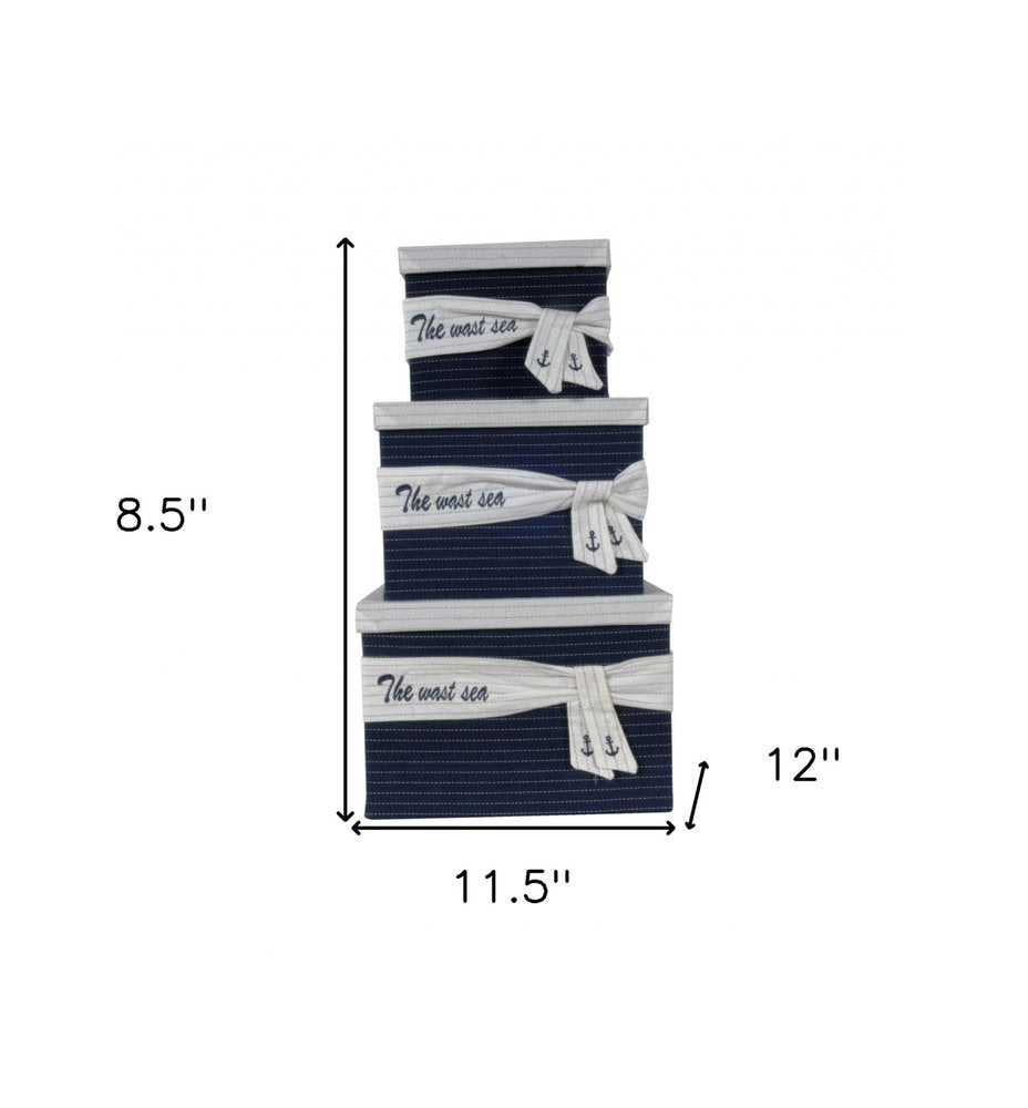 Set of Three Blue And White Fabric Organizing Box With Lid HomeRoots