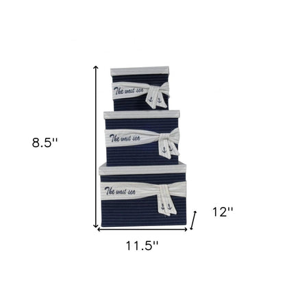 Set of Three Blue And White Fabric Organizing Box With Lid HomeRoots