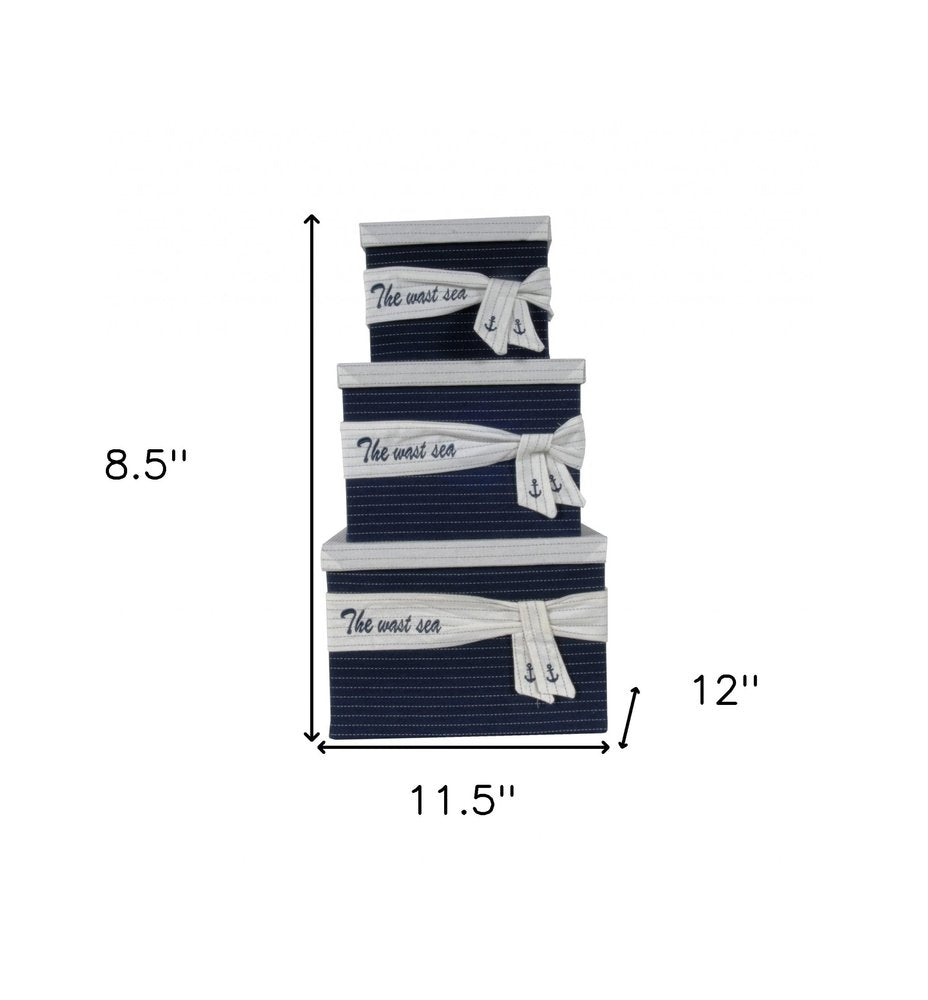 11.5" X 12" X 8.5" White Blue Fabric Boxes With Cover Set Of 3 HomeRoots