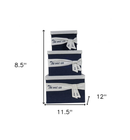 11.5" X 12" X 8.5" White Blue Fabric Boxes With Cover Set Of 3 HomeRoots