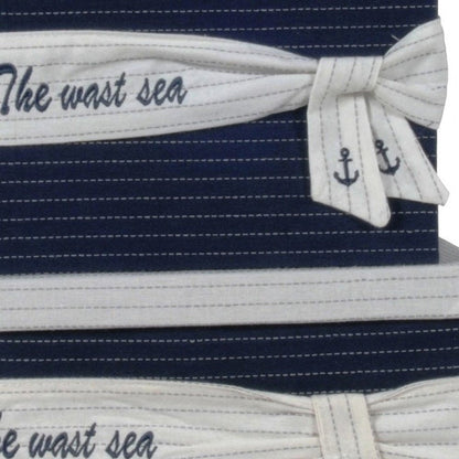 Set of Three Blue And White Fabric Organizing Box With Lid HomeRoots
