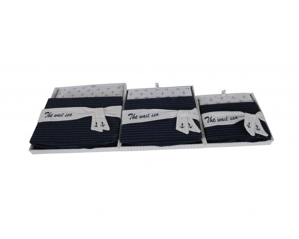 Set of Three Blue And White Fabric Organizing Box With Lid HomeRoots
