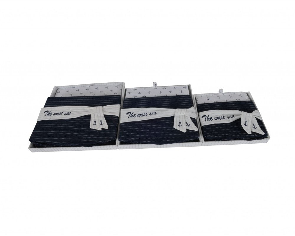 11.5" X 12" X 8.5" White Blue Fabric Boxes With Cover Set Of 3 HomeRoots