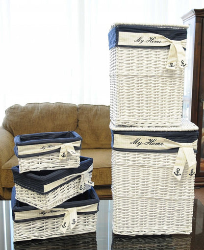 Set of Five Blue And White Rattan Basket HomeRoots