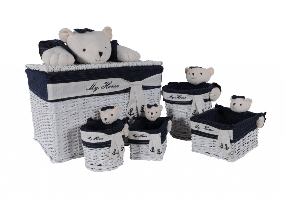 Set of Five Blue And White Rattan Basket HomeRoots