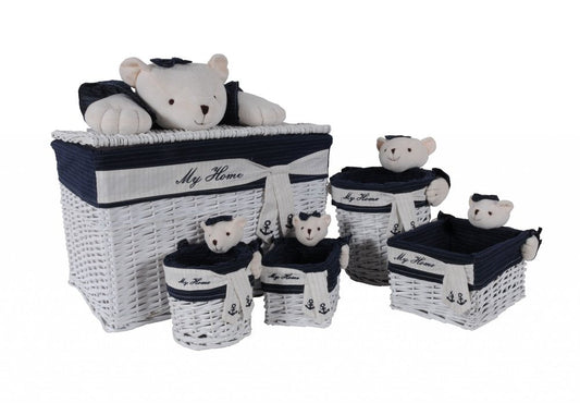 Set of Five Blue And White Rattan Basket HomeRoots