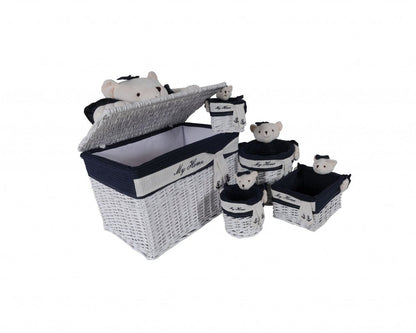 Set of Five Blue And White Rattan Basket HomeRoots