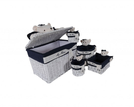 Set of Five Blue And White Rattan Basket HomeRoots