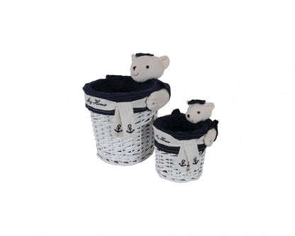 Set of Five Blue And White Rattan Basket HomeRoots