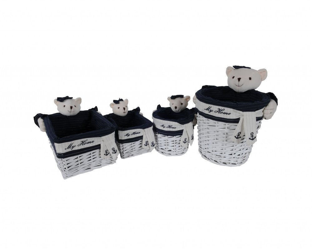 Set of Five Blue And White Rattan Basket HomeRoots