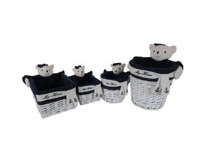 Set of Five Blue And White Rattan Basket HomeRoots