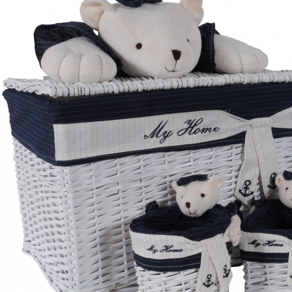 Set of Five Blue And White Rattan Basket HomeRoots