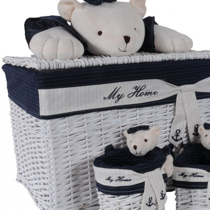 Set of Five Blue And White Rattan Basket HomeRoots