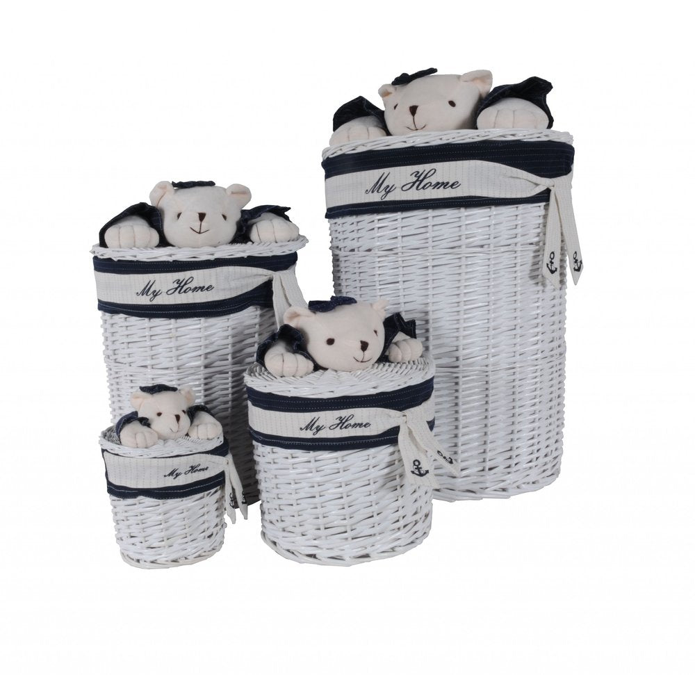 18" Blue and White Rattan Basket HomeRoots