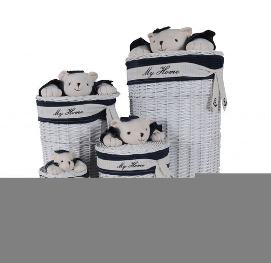 Set of Four Blue And White Rattan Basket HomeRoots