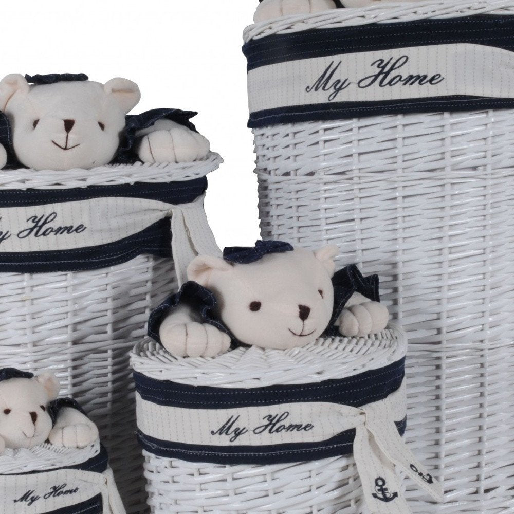Set of Four Blue And White Rattan Basket HomeRoots
