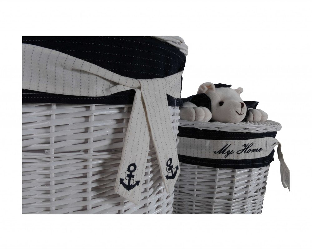 18" Blue and White Rattan Basket HomeRoots