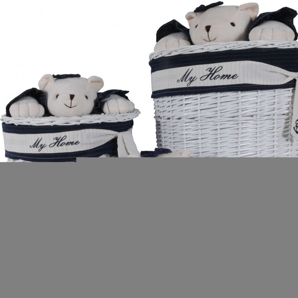 Set of Four Blue And White Rattan Basket HomeRoots