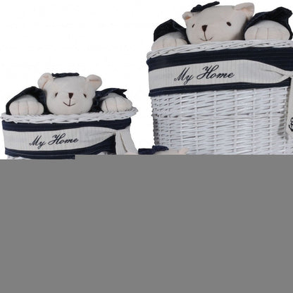 Set of Four Blue And White Rattan Basket HomeRoots