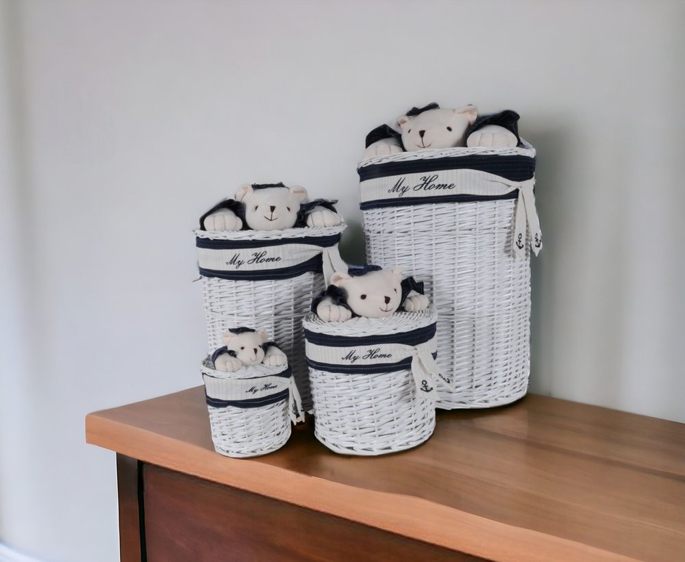 18" Blue and White Rattan Basket HomeRoots